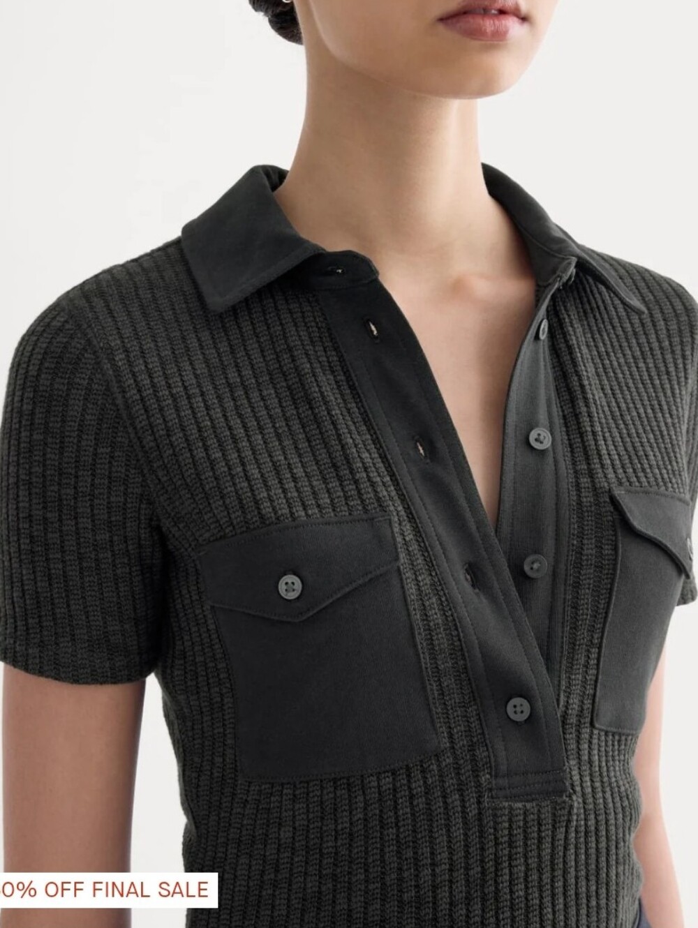 Everlane Cozy Rib Knit Polo in Black, Size L